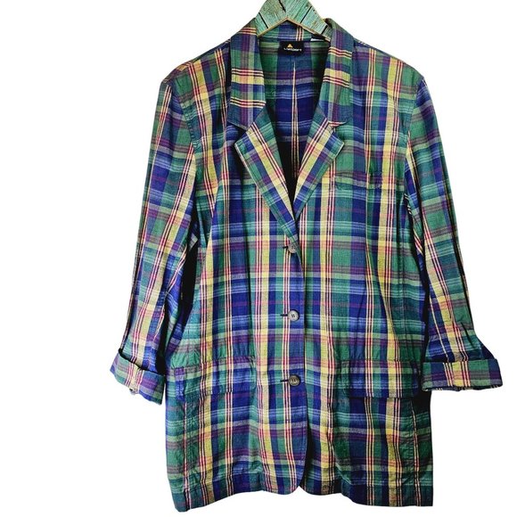 Lizsport Jackets & Blazers - Vtg 90's Lizsport Women's Plaid Lightweight Three Button Pocket Sport Coat Sz 12